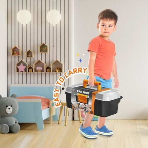 Kids 40pcs Toolbox Set Childrens Plastic Construction Toys Building Kit Case Pretend Role Learning Educational Developmental Playset