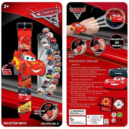 McQueen Wristwatch for Kids, Anime Car 3D Projection Digital Watch, Children's Toy, Mickey Minnie Frozen, Birthday Gift