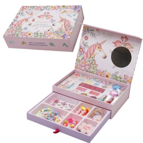 Alternative view of 3 in 1 Unicorn Kids Makeup Kit for Girls Kids Play Washable Makeup Set Mirror Lip Gloss Nail Paint Nail Buffer Eye Shadow Palette with Brush Jewelry and Hair Accessories Set for Girls