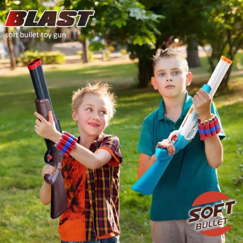 Double Barrel Toy Foam Blaster, Soft Bullets and Ejecting Shells, Toy Gun Foam Blaster for Kids Ages 8-12