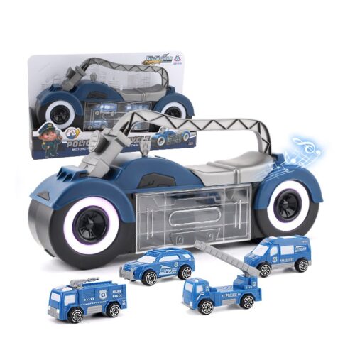 Portable Plastic Kids Motorcycle Storage Box Police Themes Light Music Vehicle Toys