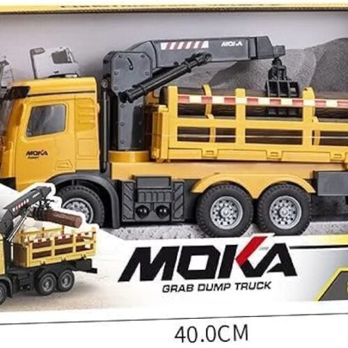 Alternative view of RC Grab Dump Truck Toy with Crane Arm, 2.4GHz Remote Control Construction Vehicle, 7-Function Excavator Truck for Kids, Heavy Duty Engineering Toy (Yellow)