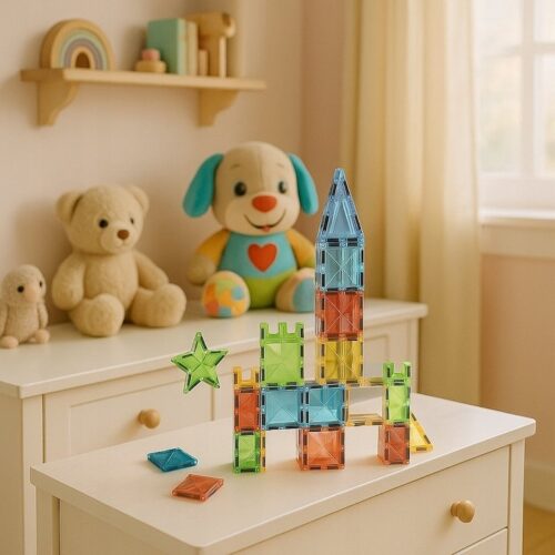 Magnetic construction set of 36 elements, different colors, size