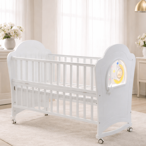 Alternative view of Acrylic Led Light Nursery Crib Bed Set with Mosquito Net and mattress Imported