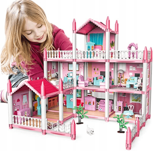 DOLLHOUSE HUGE VILLA RESIDENCE PINK TERRACE FOR CHILDREN TO PLAY