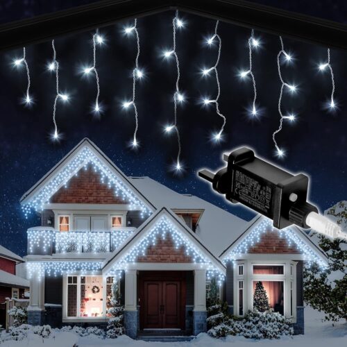 Led ICICLE String Lights indoor/outdoor 250 LEDs 4.9m length cool white 8 lighting modes Casa life  Solar Light