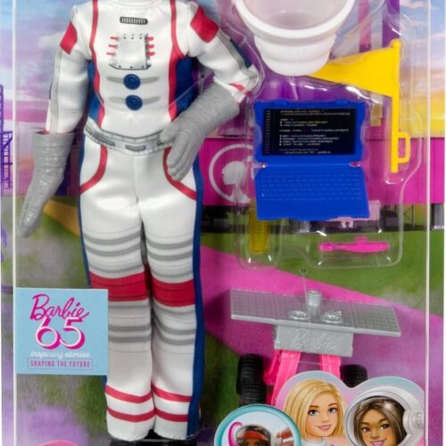 Barbie Careers Astronaut 65 Anniversary Doll with Suit and Space Boots and 10 Themed Accessories, Includes Space Rover with Working Wheels, Toy for Kids, 3+ Years