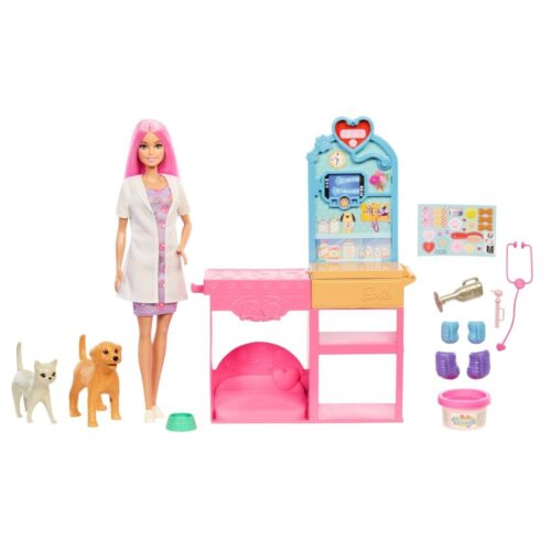Alternative view of Barbie Fast Cast Veterinarian Clinic Playset With Pink Colored Hair Fashion Doll, Vet Furniture & 10+ Accessories