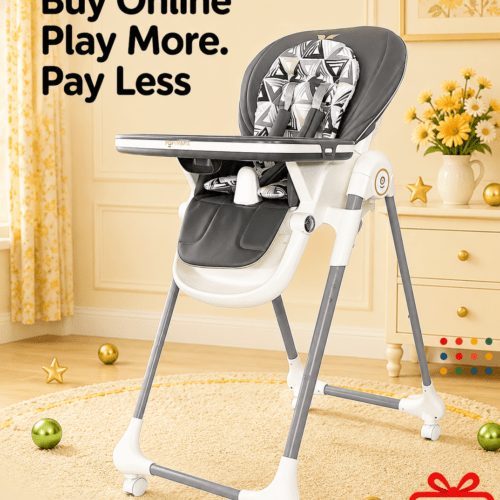 High chair High Quality grey patterned cushion and a light-colored frame D80