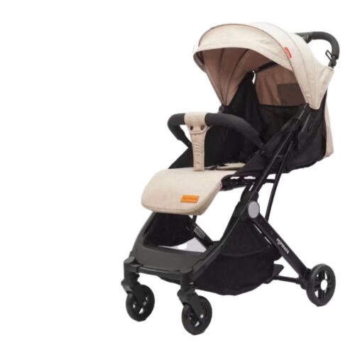 Alternative view of Baby Stroller C8 lightweight design with a beige sunshade and a black frame