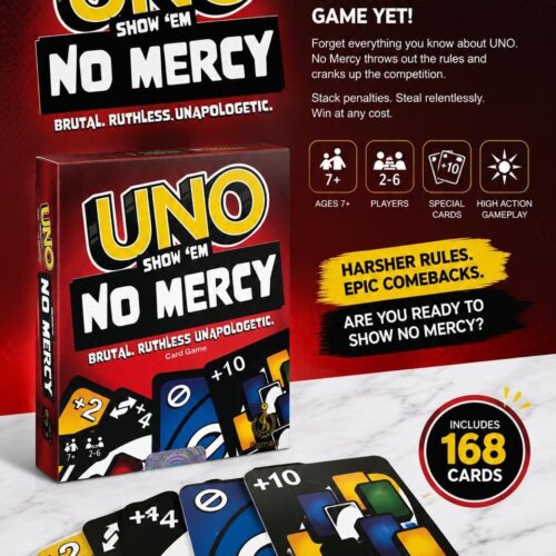 UNO Show 'Em No Mercy high-penalty version of the classic card game featuring 168 cards,
