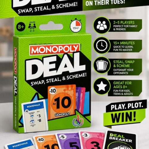 Monopoly Deal Card Game Fast-Paced, Portable Card Game