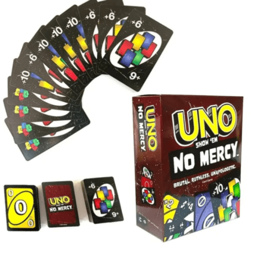 Alternative view of UNO Show 'Em No Mercy high-penalty version of the classic card game featuring 168 cards,