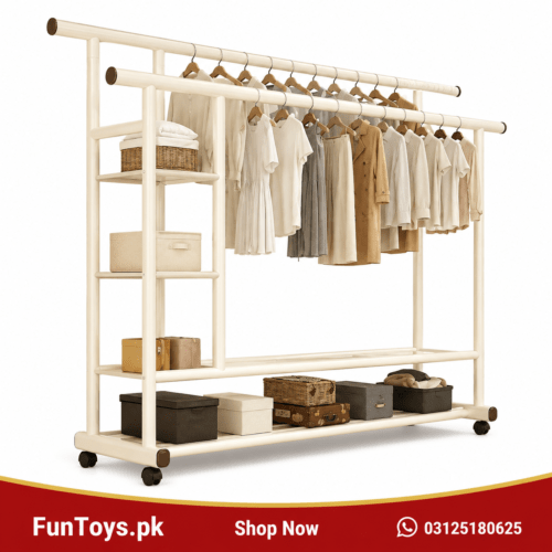 heavy-duty double-rod white metal clothes drying and storage rack