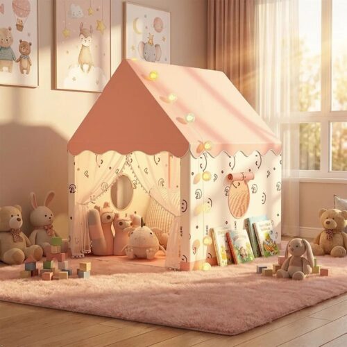 Children's Play Tent House Design with Curtains, Indoor Children's House for Playing, Sleeping and Rest