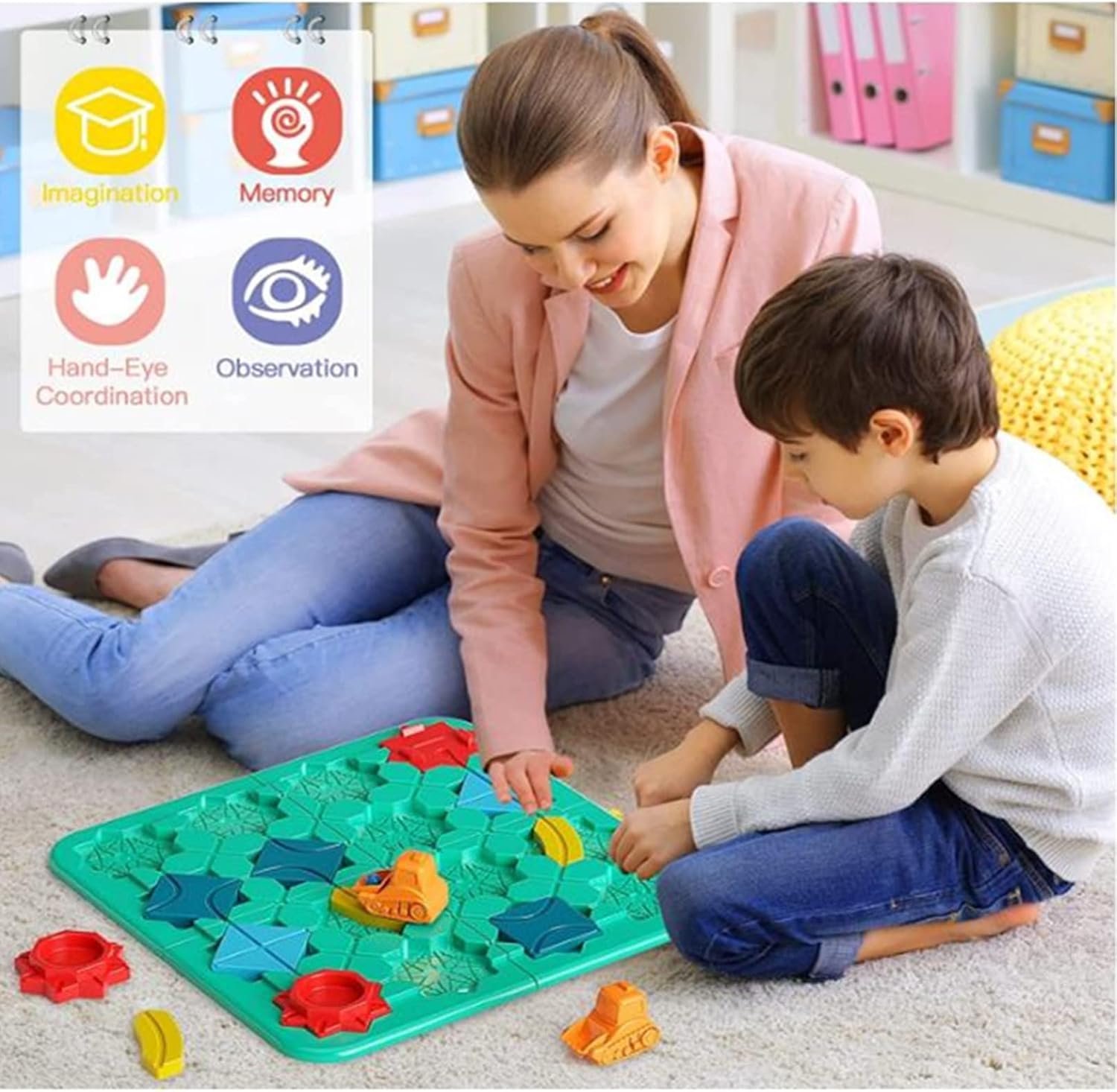 Logical Road Builder Game, Brain Teaser Puzzle for Kids Boys & Girls Age 3-8, 118 Challenges, 4 Difficulty Levels, 2 Players, Ages 3 & Up