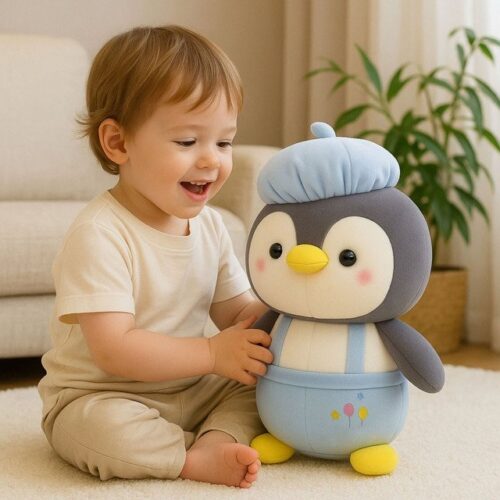 Soft Mini Blue Cap Penguin Teddy Toy For Kids| Stuffed Animals - 35 cm (Multicolor)