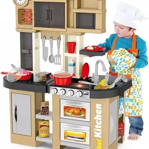 Multifunction Role Play Fashion Pretend Beautiful Kitchen Play Set Toy With Light And Sound, Kids Kitchen Set for Girls 84cm