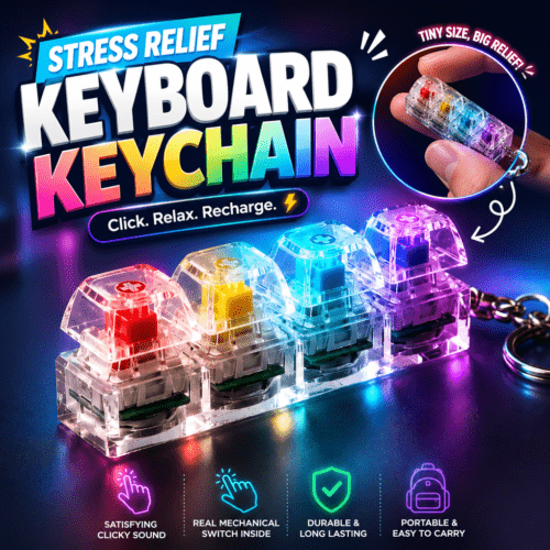 Keyboard Fidget Stress Relief Keychain for Kids & Adults (Random Colors |