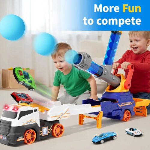 Shooting Game Toy Guns Soft Balls Cannonballs Transport Truck Car Toys for Boys Kids Container Toy with 2 Mini Racing Cars