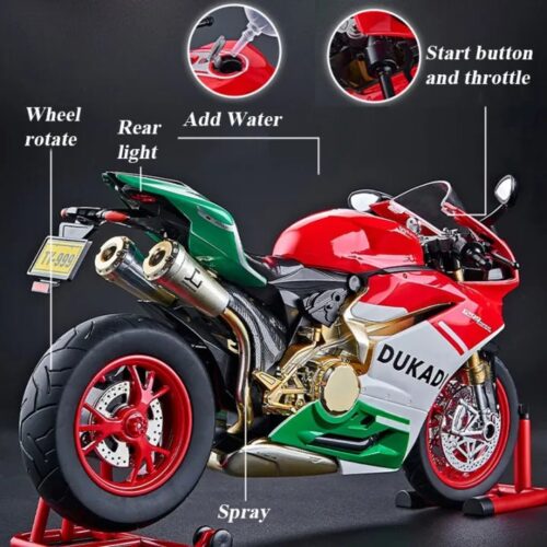 Alternative view of 1:12 Scale Die-Cast Ducati Racing Motorcycle Replica featuring realistic light and sound effects