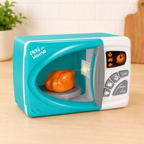 Play at Home Kids Toy Microwave Oven Set with Pretend Food Accessories, Light & Sound Kitchen Role Play Toy for Boys & Girls Age 3+