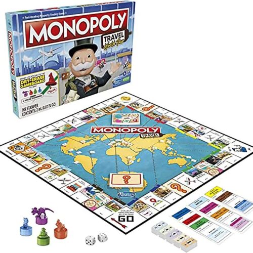 Hasbro Gaming Monopoly World Tour Board Game with Token Stampers and Dry-Erase Gameboard for Family Game Night