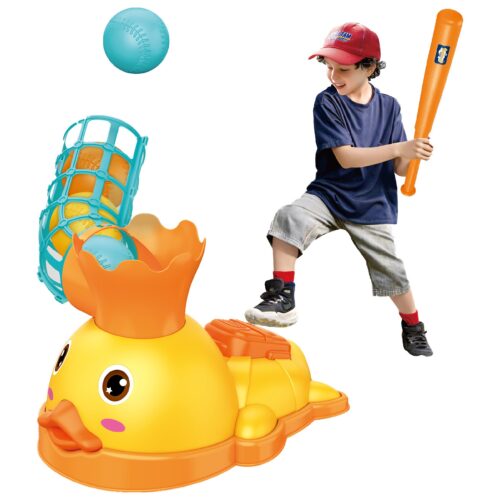 Duck-shaped pop-up baseball launcher for children aged 3+ - Pedal design with interactive outdoor training