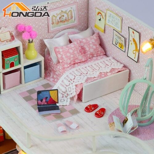 Alternative view of pink classic house DIY girls birthday gift miniature model doll house