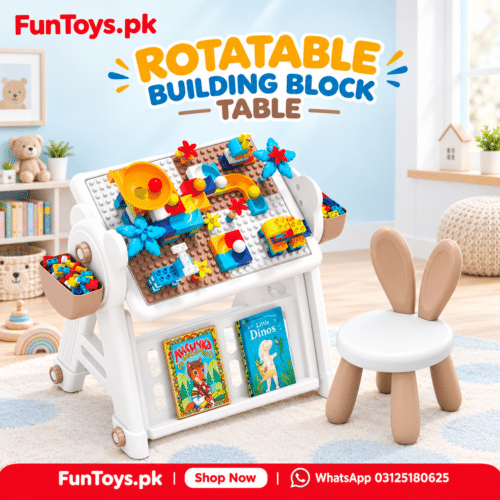 Alternative view of Rotatable 5-in-1 Building Block Activity Table with Bunny Chair