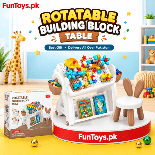 Rotatable 5-in-1 Building Block Activity Table with Bunny Chair